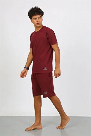 Moda Erkek Pamuk Lakost Alt Üst Kaprili Pijama Takım Bordo