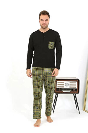 Moda Erkek Uzun Kol Penye Siyah Pijama Takımı