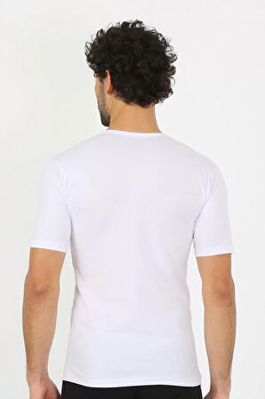 Moda Erkek Sıfır Yaka Likralı Beyaz T-Shirt