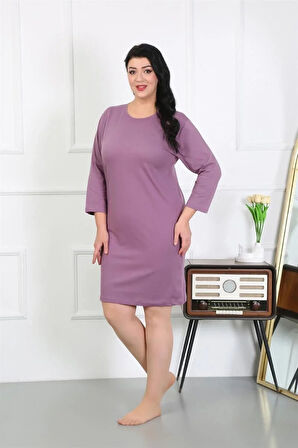 Moda Kadın Büyük Beden Penye Gecelik Ev Elbisesi Mürdüm