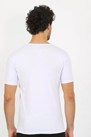Moda Erkek Likralı V Yaka Beyaz T-Shirt