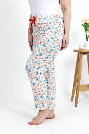 Moda Kadın Pamuklu Büyük Beden Alt Pijama Ekru