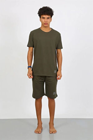 Moda Erkek Pamuk Lakost Alt Üst Kaprili Pijama Takım Haki