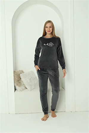 Moda Kadın Kadife Füme Pijama Takım