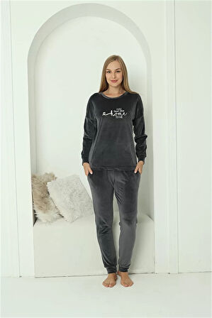 Moda Kadın Kadife Füme Pijama Takım