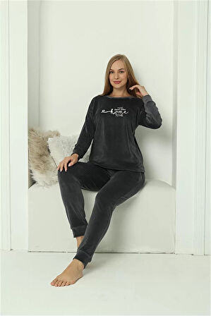 Moda Kadın Kadife Füme Pijama Takım