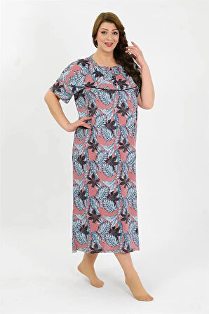 Moda Kadın Büyük Beden Kısa Kol Somon Anne Gecelik