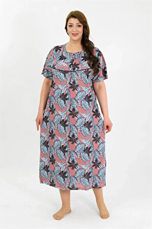 Moda Kadın Büyük Beden Kısa Kol Somon Anne Gecelik