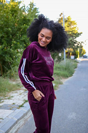 Moda Kadın Kadife Eşofman Takım Bordo
