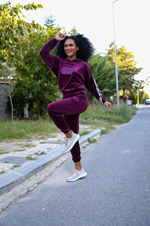 Moda Kadın Kadife Eşofman Takım Bordo