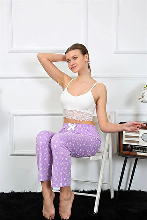 Moda Kadın Pamuklu Alt Pijama Lila