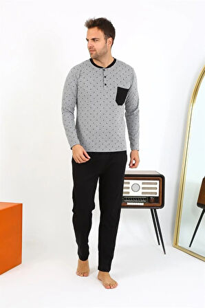 Moda Erkek Uzun Kol Penye Füme Pijama Takımı