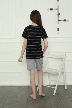 Moda Kız Çocuk Penye Şortlu Pijama Takım Siyah