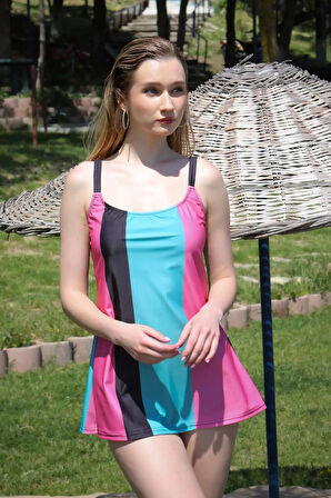 Moda Kadın Şortlu Tankini Elbise Mayo Pembe