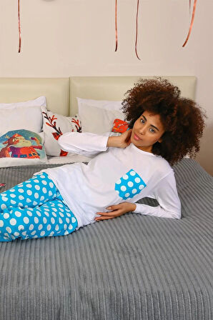 Moda Kadın Uzun Kol Penye Pijama Takım Beyaz