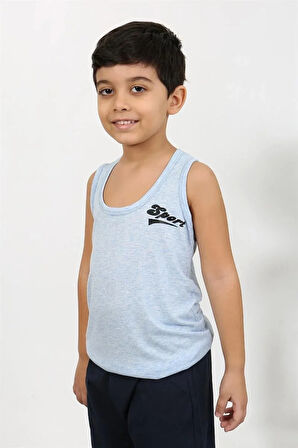 Moda Erkek Çocuk Sıfır Kol Penye Pijama Takım Mavi