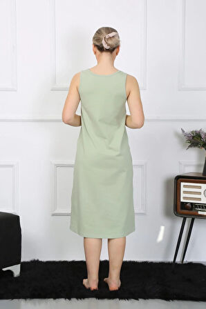 Moda Kadın Kalın Askılı Penye Uzun Fıstık Yeşili Gecelik