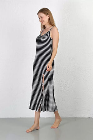 Moda İp Askılı Uzun Yırtmaçlı Penye Gecelik