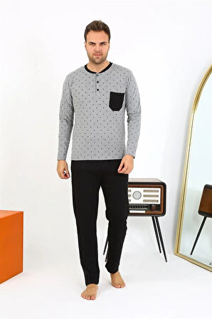 Moda Erkek Uzun Kol Penye Füme Pijama Takımı
