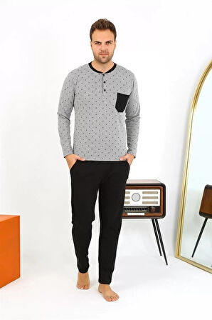 Moda Erkek Uzun Kol Penye Füme Pijama Takımı