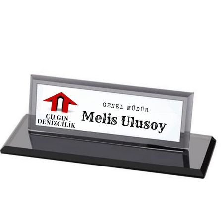 Kurumsal Logolu Kişiye Özel Kristal Masa İsimliği - Firmaya Özel Cam Ofis Aksesuarı