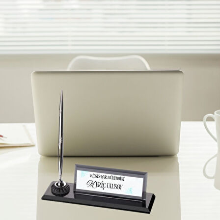 Yazılımcılara Özel Logolu Masa Üstü İsimlik | Kalemli Kristal Tasarım