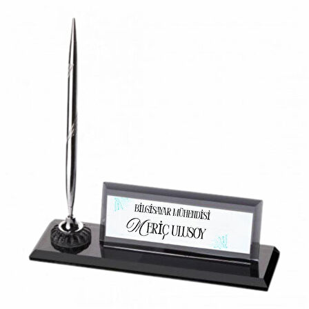 Fizyoterapistlere Özel Logolu Masa Üstü İsimlik | Kalemli Kristal Tasarım