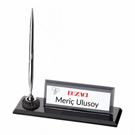 Eczacılara Özel Logolu Masa Üstü İsimlik | Kalemli Kristal Tasarım