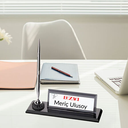 Eczacılara Özel Logolu Masa Üstü İsimlik | Kalemli Kristal Tasarım