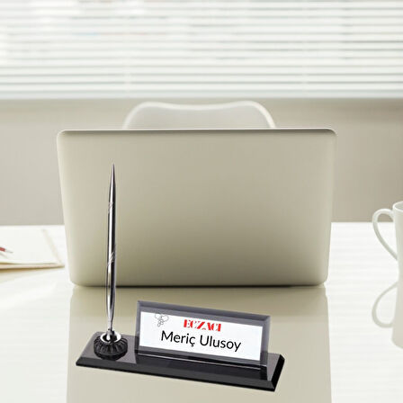 Eczacılara Özel Logolu Masa Üstü İsimlik | Kalemli Kristal Tasarım