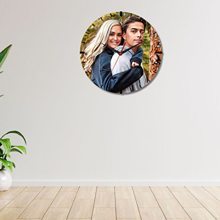 Kişiye Özel Fotoğraflı Cam Duvar Saati – Sevgililere Özel Hediye