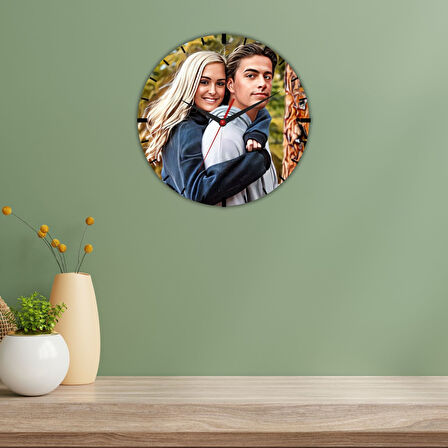 Kişiye Özel Fotoğraflı Cam Duvar Saati – Sevgililere Özel Hediye
