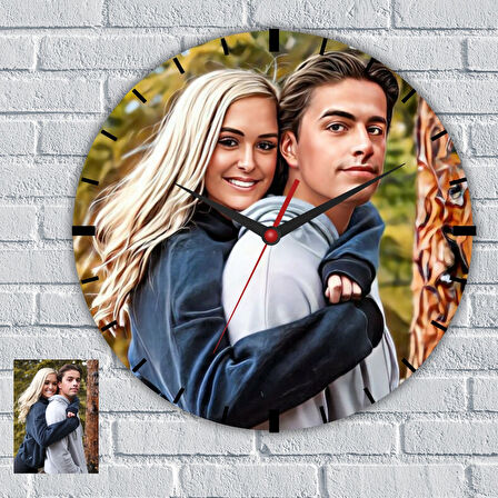 Kişiye Özel Fotoğraflı Cam Duvar Saati – Sevgililere Özel Hediye