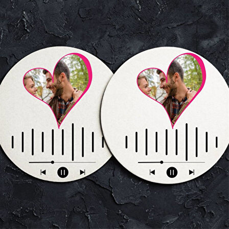 Kişiye Özel Spotify Barkodlu Mdf İkili Bardak Altlığı