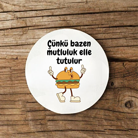 Çünkü Bazen Mutluluk Elle Tutulur Tasarımlı 2’li MDF Bardak Altlığı