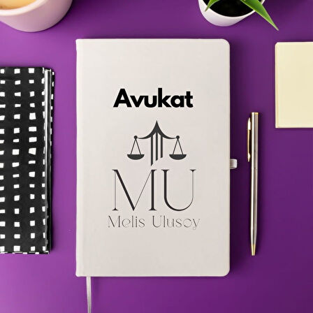 Avukatlara Özel İsim Yazılı Tasarımlı Defter