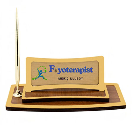 Fizyoterapistlere Özel Kişiye Özel Masa İsimliği | Altın Detaylı Ahşap Tasarım