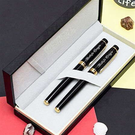 Atatürk Sulietli Kutu Kişiye Özel 2'li Roller ve Dolma Kalem Seti