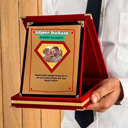 Süper Baba Tasarımlı Fotoğraflı Hediye Plaket