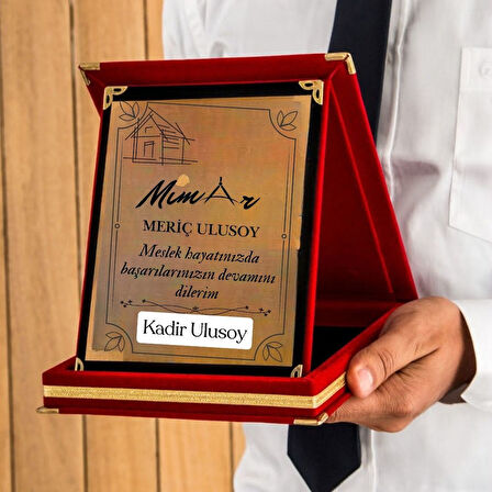 Mimar Temalı Kişiye Özel Plaket - Kadife Kutulu