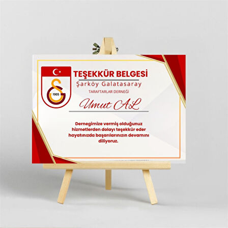 Kişiye Özel Tasarımlı İroka Ayaklı Masa Üstü Teşekkür Belgesi