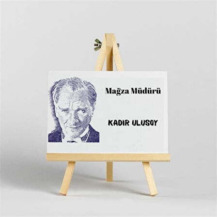 Kişiye Özel Atatürk Tasarımlı İroka Ayaklı Masa Üstü İsimlik