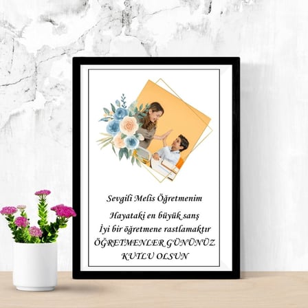 Öğretmenler Günü Hediyesi Kişiye Özel İsimli Duvar Tablosu Yapışkanlı Sök Tak Çerçeveli