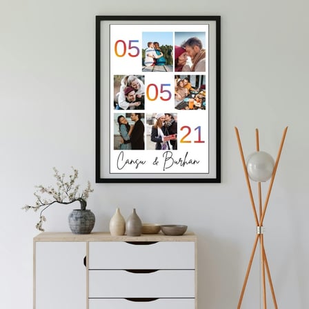 Sevgiliye Hediye Kişiye Özel İsim Yazılı Yapışkanlı Çerçeve Tablo 20x30 - Fotoğraf Kolajlı Duvar Dekoru