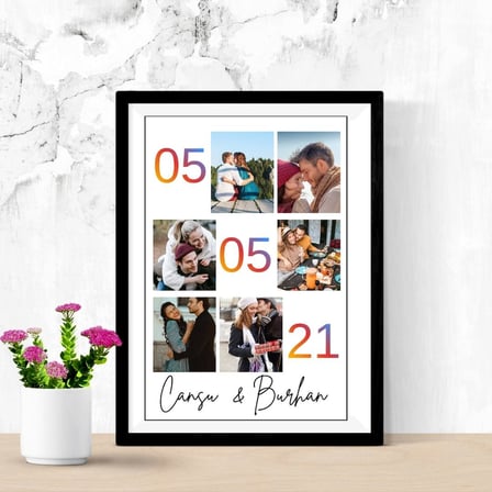 Sevgiliye Hediye Kişiye Özel İsim Yazılı Yapışkanlı Çerçeve Tablo 20x30 - Fotoğraf Kolajlı Duvar Dekoru