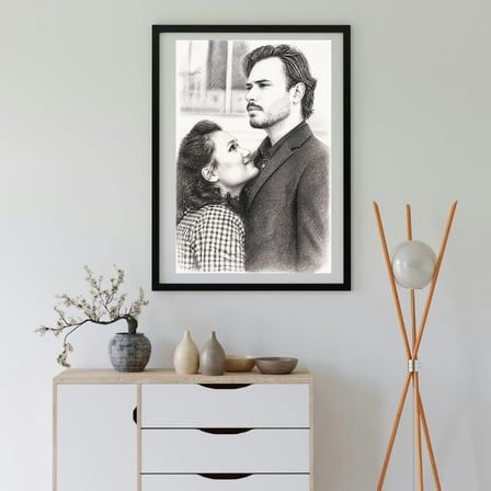 Sevgiliye Hediye Fotoğraftan Karakalem Resim Baskılı Yapışkanlı Çerçeve