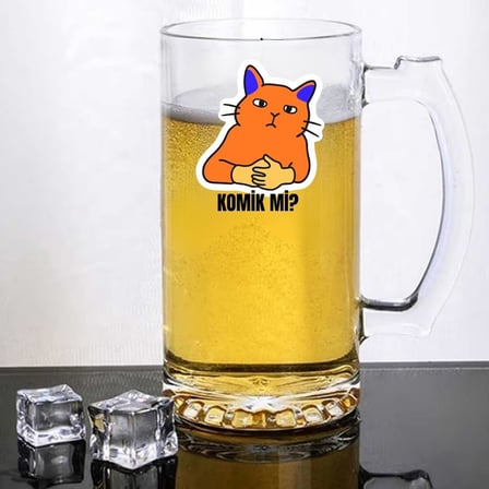 Komik Mi? Turuncu Kedi Tasarımlı Bira Bardağı - Eğlenceli Espirili Cam Bira Kupası