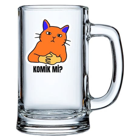 Komik Mi? Turuncu Kedi Tasarımlı Bira Bardağı - Eğlenceli Espirili Cam Bira Kupası
