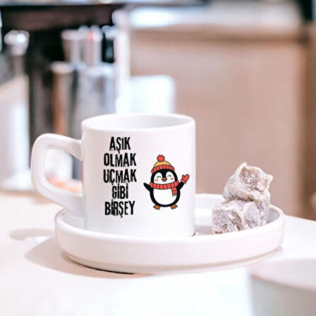 Aşık Olmak Uçmak Gibi Bir Şey Tasarımlı Türk Kahve Fincanı – Hediyelik Tekli Fincan