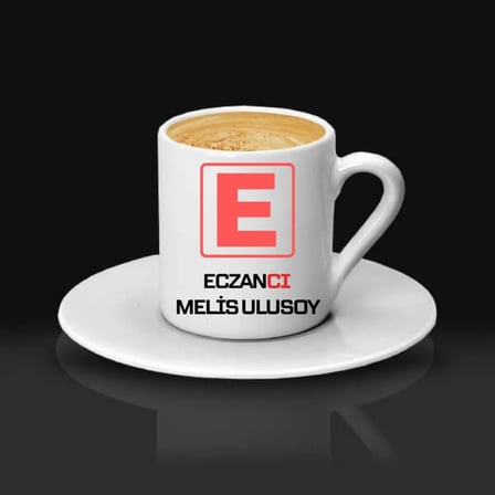 Eczacıya Hediye E Amblemli İsme Özel Kahve Fincanı Tekli